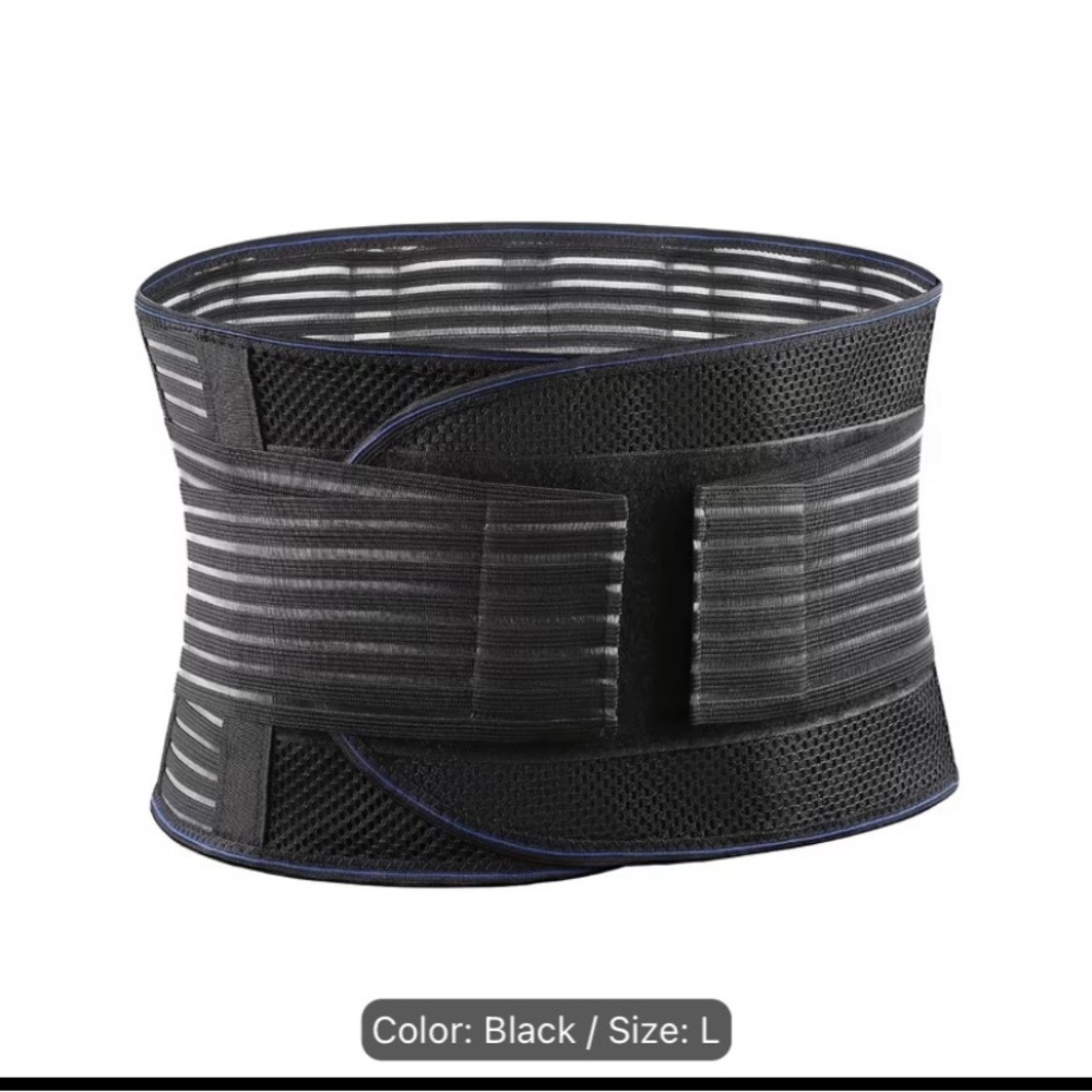 Black Lumbar Support Belt - Adjustable Back Brace - size large